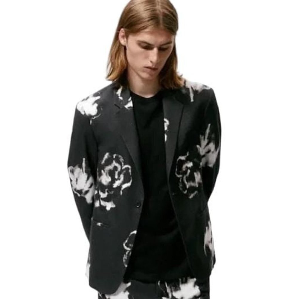 ZARA MEN'S PRINTED SUIT JACKET BLACK/WHITE SIZE 44 5732/388/800